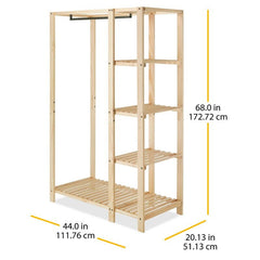 Slat Wood 44" W Closet System Adds Additional Space to your Bedroom or Closet Natural Wood with a Metal Hanging Bar