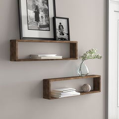 Set of 2 Solid Wood Floating Shelf Floating Box-Shaped Wall Shelves Perfect for Display Framed Family Photos, Plants, Movies