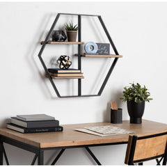 3 Piece Hexagon Oak Solid Wood Wall Shelf Display Your Books, Photo Frames, or Decorations in Your Living Room or Home Office