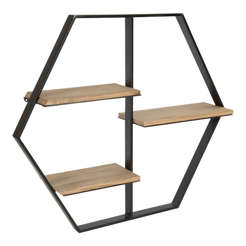 3 Piece Hexagon Oak Solid Wood Wall Shelf Display Your Books, Photo Frames, or Decorations in Your Living Room or Home Office