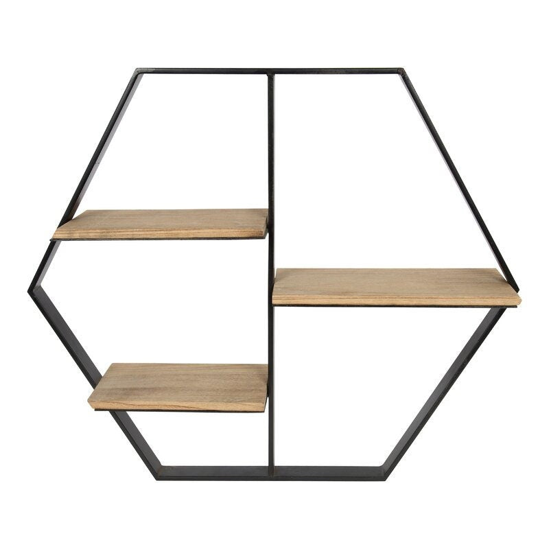 3 Piece Hexagon Oak Solid Wood Wall Shelf Display Your Books, Photo Frames, or Decorations in Your Living Room or Home Office