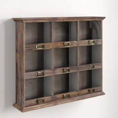 Wooden Wall Shelf Crafted of Solid Wood, 9 Individual Slots Perfect for Storage and Display