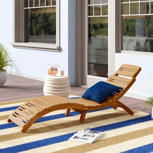 Long Acacia Single Chaise Weather-Resistant Solid Acacia Wood Perfect for Outdoor