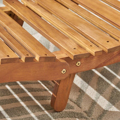 Long Acacia Single Chaise Weather-Resistant Solid Acacia Wood Perfect for Outdoor