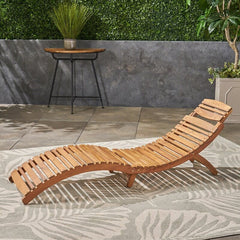Long Acacia Single Chaise Weather-Resistant Solid Acacia Wood Perfect for Outdoor