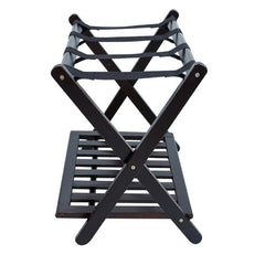 Espresso Folding Wood Luggage Rack Supports Up To 150 Pounds On Top Shelf and 50 Pounds For Lower Shelf