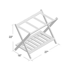 Espresso Folding Wood Luggage Rack Supports Up To 150 Pounds On Top Shelf and 50 Pounds For Lower Shelf