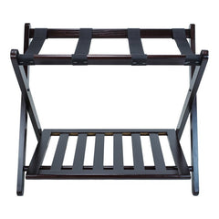 Espresso Folding Wood Luggage Rack Supports Up To 150 Pounds On Top Shelf and 50 Pounds For Lower Shelf