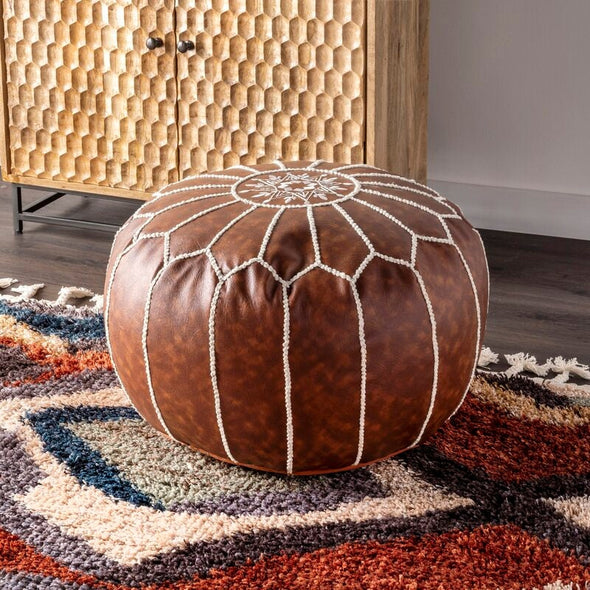 20'' Wide Faux Leather Round Pouf Ottoman Perfect for any Room Soft Cushion