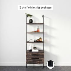 Steel Ladder Bookcase Vintage Wall-Mount Style Industrial Bookcase or Shelf with Drawers Metal Steel Frame Bookshelf Has Open Case