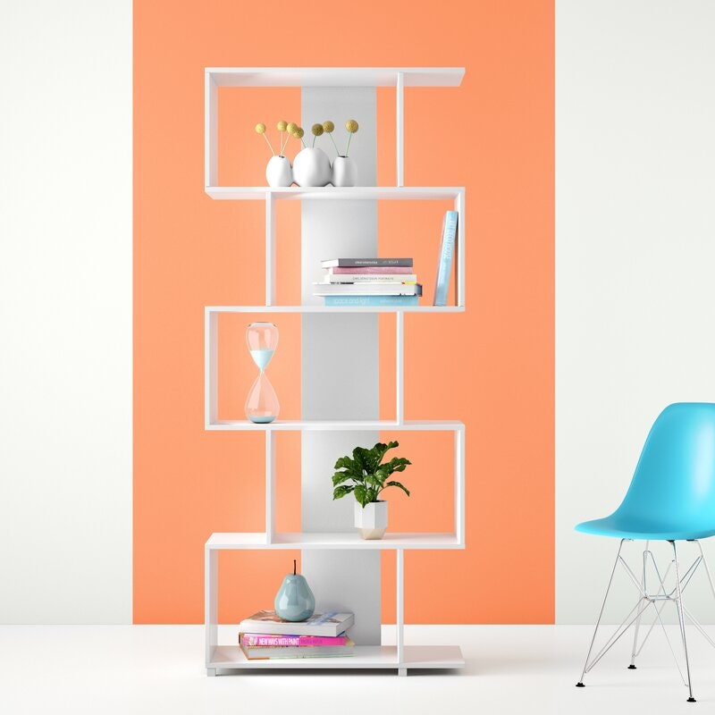 White Angelica Geometric Bookcase Providing Perfect Platforms for Displaying Framed Photos, Books Perfect for Space Saving