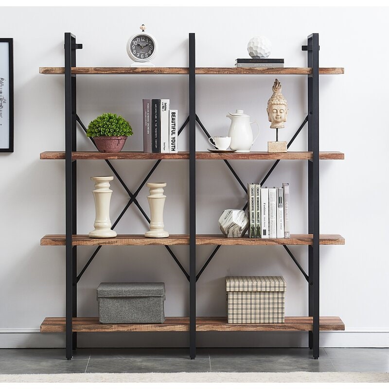 4 Shelves D Khat Iron Etagere Bookcase Fit Perfectly in The Living Room, Entryway, Bedroom, Kitchen Durable Anti-tip Kit