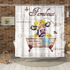Funny Rustic Farmhouse Brown Cow Shower Curtain w/ Quotes Bathroom Decor Polyester 72x72"