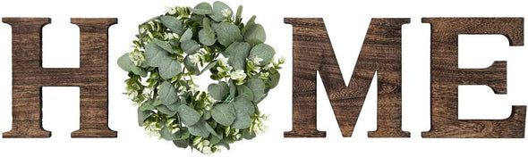 Wall Hanging Wood Home Sign with Artificial Eucalyptus for O Rustic Wooden Home Hanging Letters Decorative Wall Decor Signs 10"Hx8.5"W