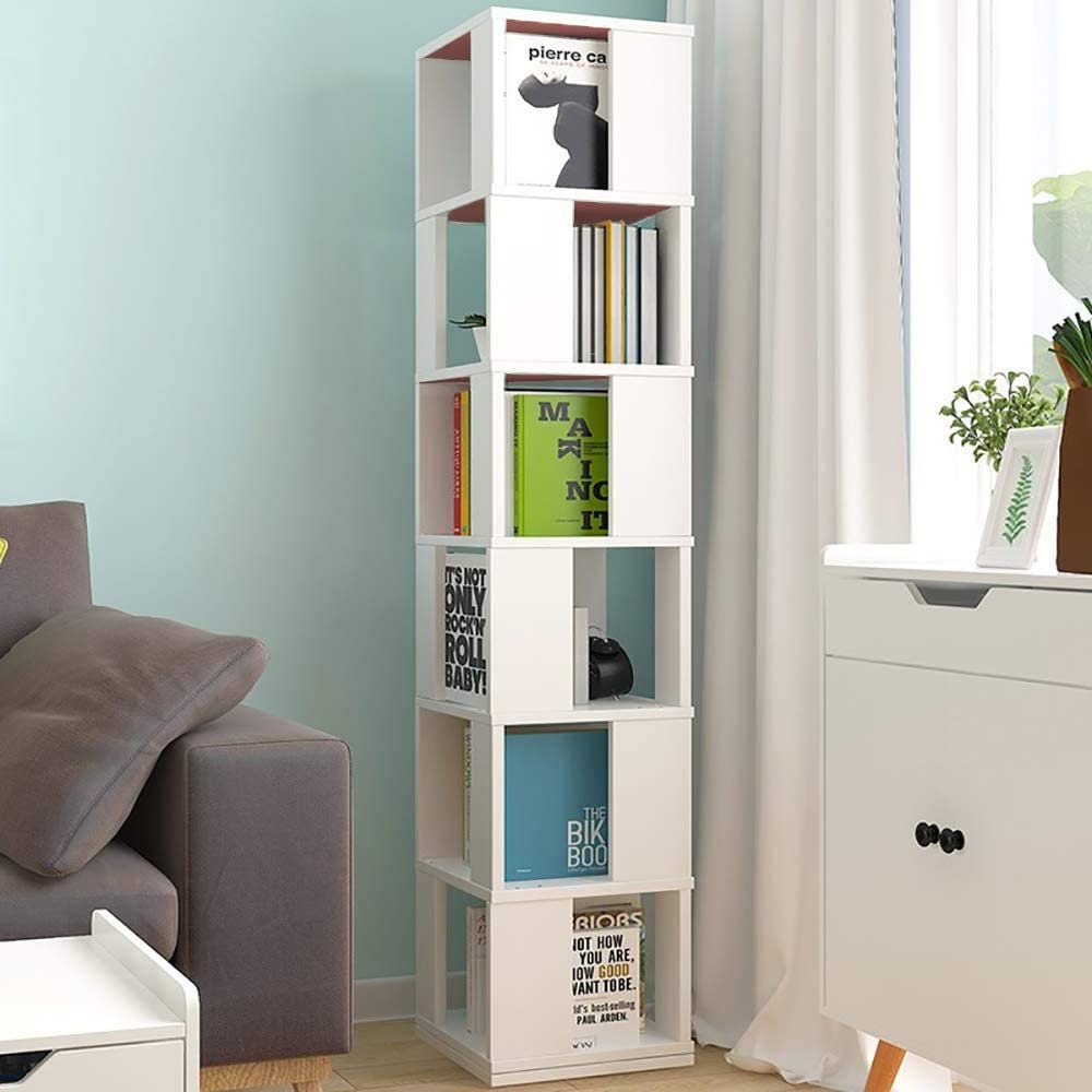 6 Tier Wooden Bookcase Corner Tall Book Shelf Modern 360 Rotating Storage Display Rack Floor Standing Shelves with Open Design Shelvin