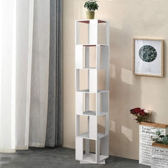 6 Tier Wooden Bookcase Corner Tall Book Shelf Modern 360 Rotating Storage Display Rack Floor Standing Shelves with Open Design Shelvin
