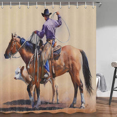 Shower Curtain for Bathroom, Western Cowboy Riding Horse Shower Curtain 69" X 70" in Fabric