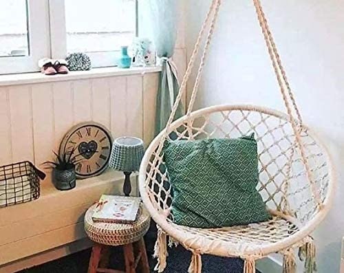 Hammock Chair Macramé Swing Chair Hanging For Indoor/ Outdoor Relaxing Comfortable