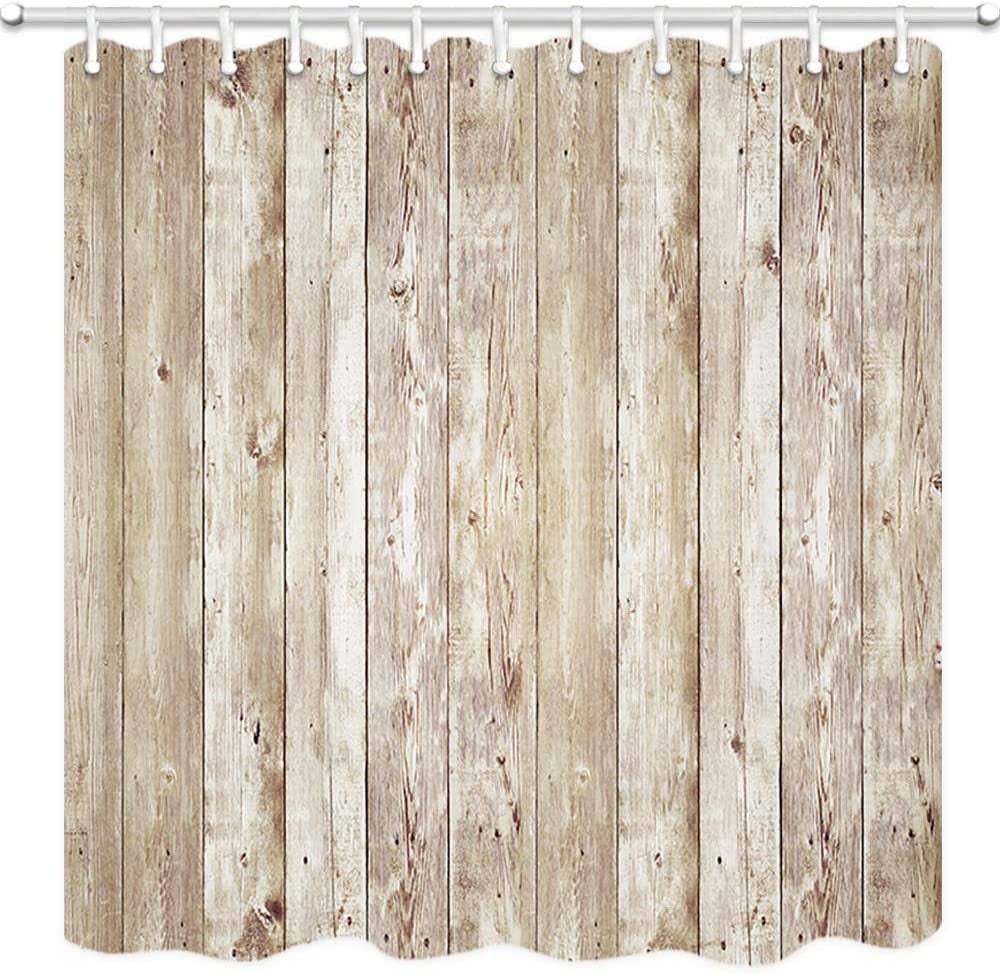 Rustic Décor Shower Curtain Wood Plank Wall Texture Waterproof & Washable With Hooks 69"x70"