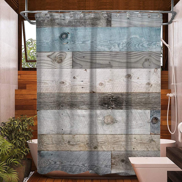 Rustic Shower Curtain Vintage Farmhouse Bath Curtain For Men Bathroom Décor Teal Grey