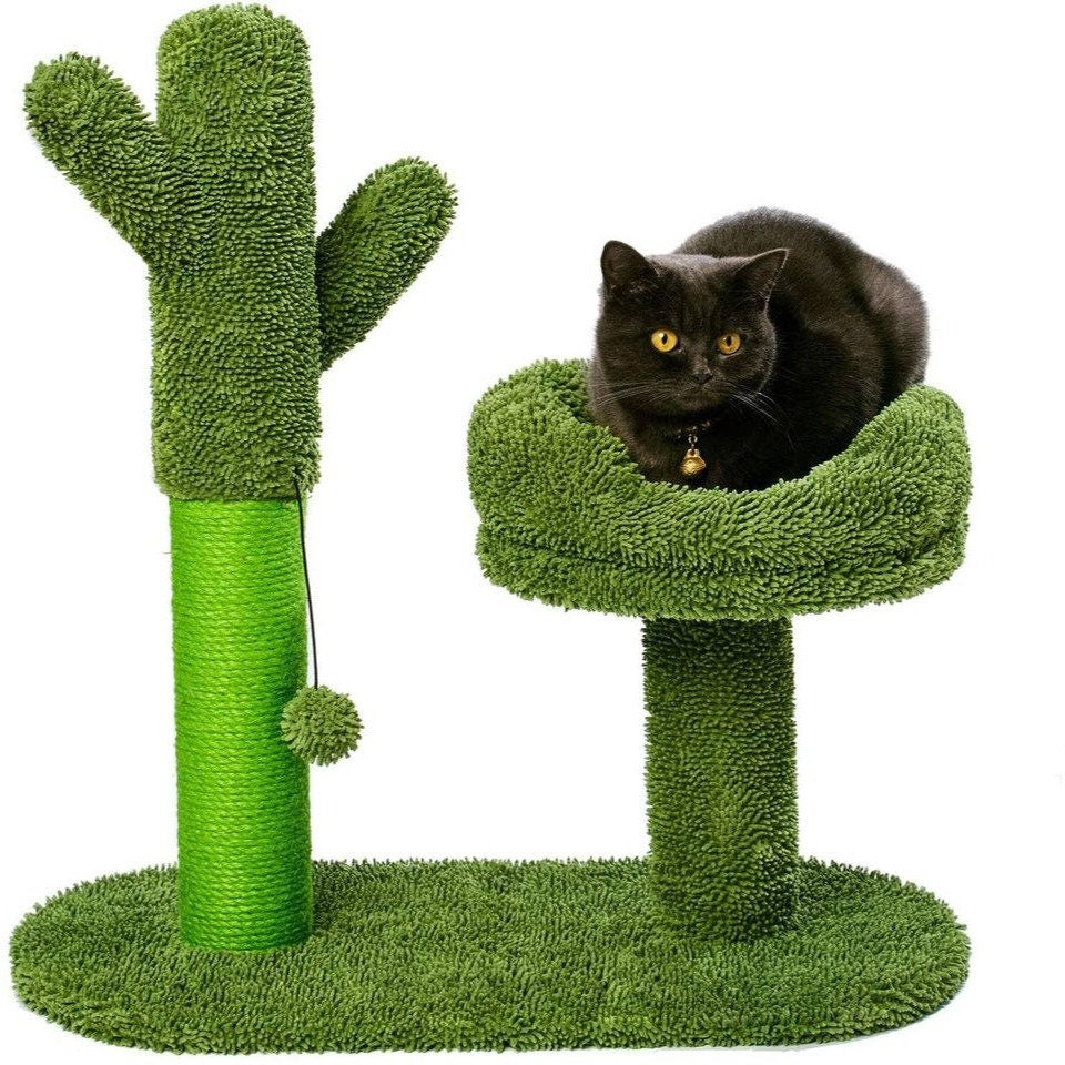 Catcus Cat Scratching Post Tree with Play Ball and Bed Green-Cactus Cat Scratcher Protect Your