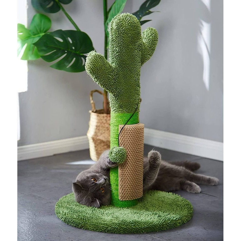 Cat Catcus Scratching Post Tree with Play Ball and Rubber Scratcher Green Protect Your Furnitur