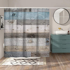 Rustic Farm house Shower Curtain, Vintage Wood Plank Bathroom Decor Set w/ Hooks, 70x70