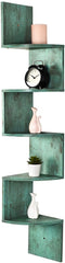 Greenco 5 Tier Wall Mount Corner Shelves Rustic Turquoise Finish, 7.75" L x 7.75" W x 48.5" H.