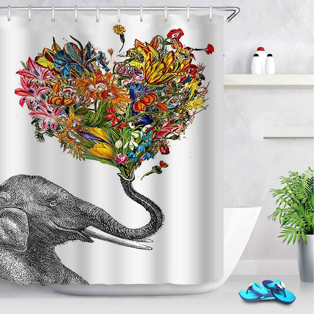 Elephant Shower Curtains Bohemian Print Design Waterproof Decorative For Indoor 71 x 71 Inch