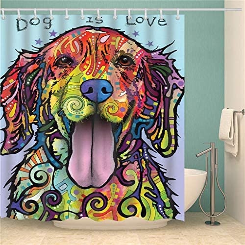 Cartoon Shower Curtain Painted Pet Dog Theme Shower Curtains w/Hooks Waterproof Decor