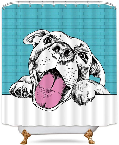 Dog Shower Curtain Puppy Animal Funny Cartoon Waterproof Decor 72x72 Inches