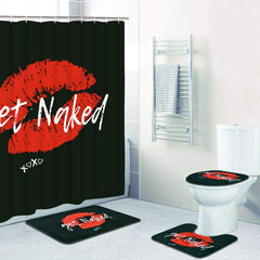 Funny Shower Curtain Sets w/ Non-Slip Rugs, Toilet Lid Cover & Bath Mat w/12 Hooks 70"X69"