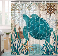 Bathroom Shower Curtain Sea Turtle Ocean Creature Landscape Shower Curtains Fabric Bathroom Curtain Durable Waterproof Bath Curtain Sets wit