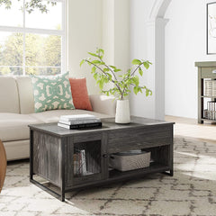 Lift Top Coffee Table, 3-Tier Cocktail Table, Metal Mesh Cabinet Door with Hidden Compartment for Living Room, Home, Office