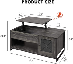 Lift Top Coffee Table, 3-Tier Cocktail Table, Metal Mesh Cabinet Door with Hidden Compartment for Living Room, Home, Office