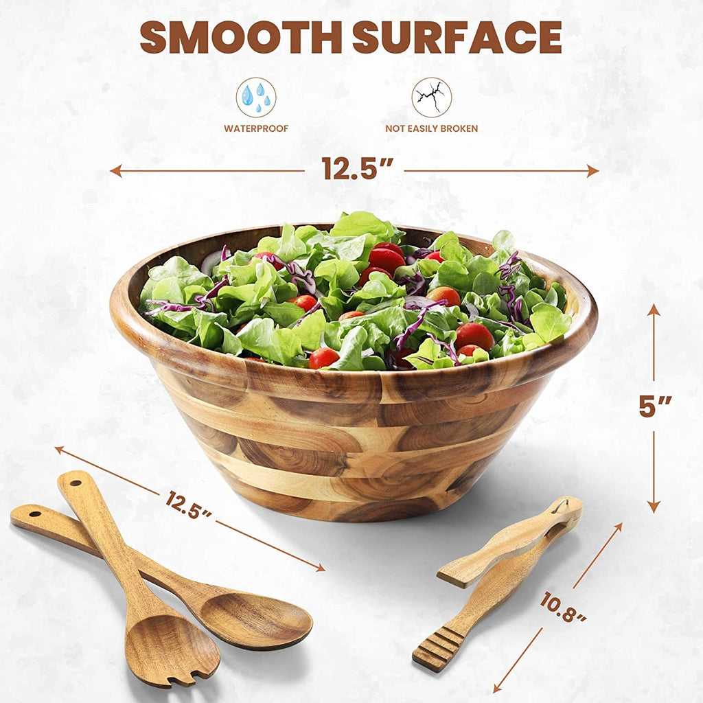 Acacia Wooden Salad Bowl Set Hardwood with Big Salad Bowls 4-Piece Set Perfect for Fruits or Salads  Safe For Serving Food