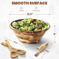 Acacia Wooden Salad Bowl Set Hardwood with Big Salad Bowls 4-Piece Set Perfect for Fruits or Salads  Safe For Serving Food