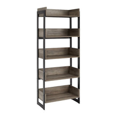Gray Wash 5 Shelf Bookcases Steel Standard Bookcase Use in a Home Office, Living Room, Bedroom, or Front Hall with Raised Edges