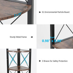 5 Shelf Bookcases Black Steel Corner Bookcase Corner Shelf, Rustic corner Bookshelf Small Bookcase Corner Storage Rack Plant Stand