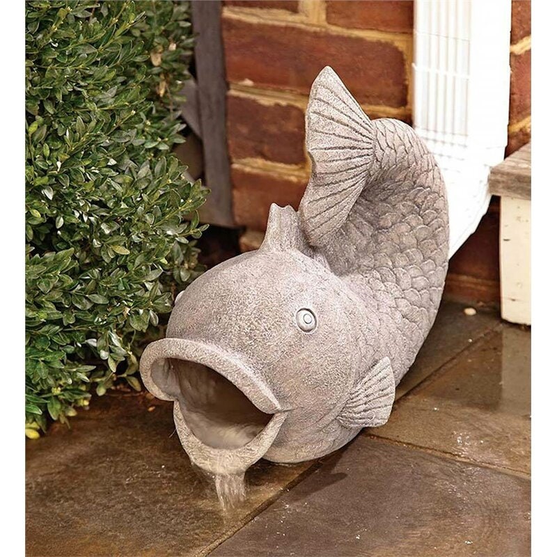 Fish Downspout Statue Steer Rain Water from the Gutter Downspout to the Lawn with this Delightful Fish Statue
