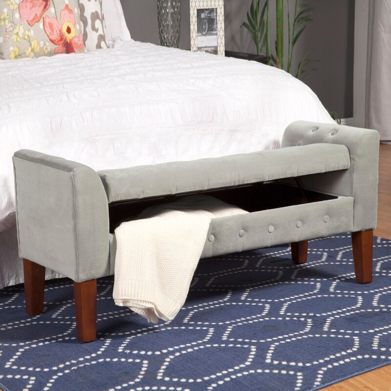 Upholstered Flip Top Storage Bench Suitable for Spare Throws or Pillows, Books, Magazines or Toys Bed Bench, Entryway Bench