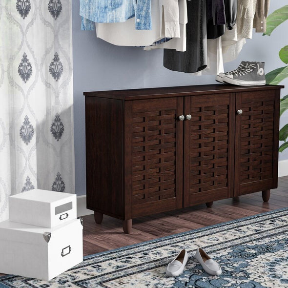 12 Pair Shoe Storage Cabinet 3 Doors with 3 Bigger Shelving Compartments and 3 Smaller Shelving Compartments