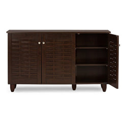 12 Pair Shoe Storage Cabinet 3 Doors with 3 Bigger Shelving Compartments and 3 Smaller Shelving Compartments