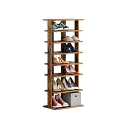 Rustic Brown Double Rows 7-tier Shoe Rack Vertical Entryway Shoe Shelf In Seven Open Shelves Provide Ample Storage Space for Shoes Organized