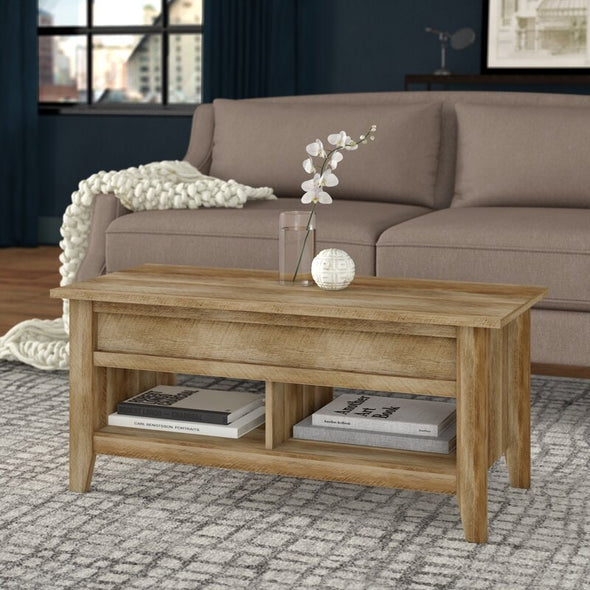 Craftsman Oak Lift Top Extendable 4 Legs Coffee Table with Storage The Hidden Storage Beneath the Top of This Living Room