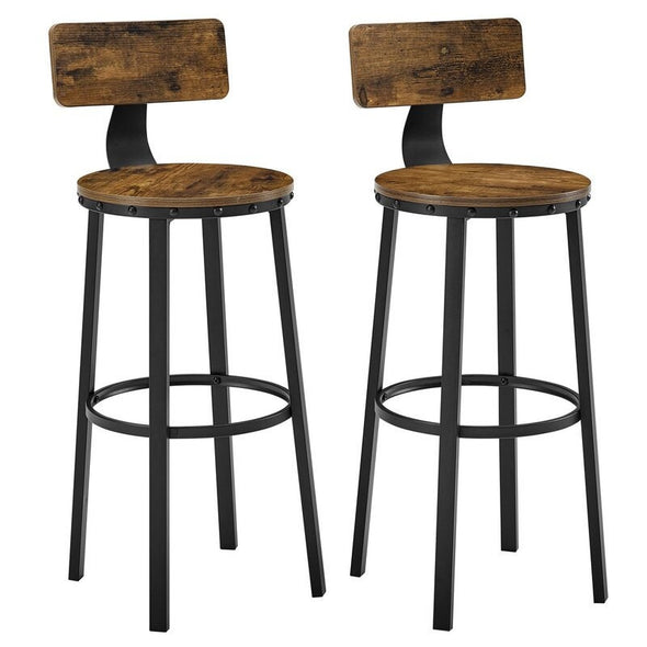 Set of 2 Rustic Brown Stool Curved Backrest and Feet on the Footrest Some Slow, Relaxing Moments on these Bar Chairs