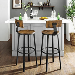 Set of 2 Rustic Brown Stool Curved Backrest and Feet on the Footrest Some Slow, Relaxing Moments on these Bar Chairs