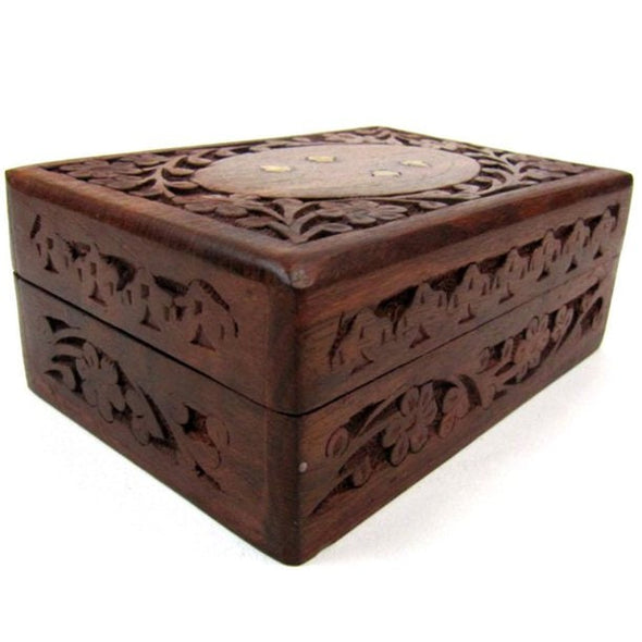 Wood Sheesham Decorative Box, Brown Jewelry Box Organizer Keepsake Storage Chest Boxes Handmade Natural Color and Patterns