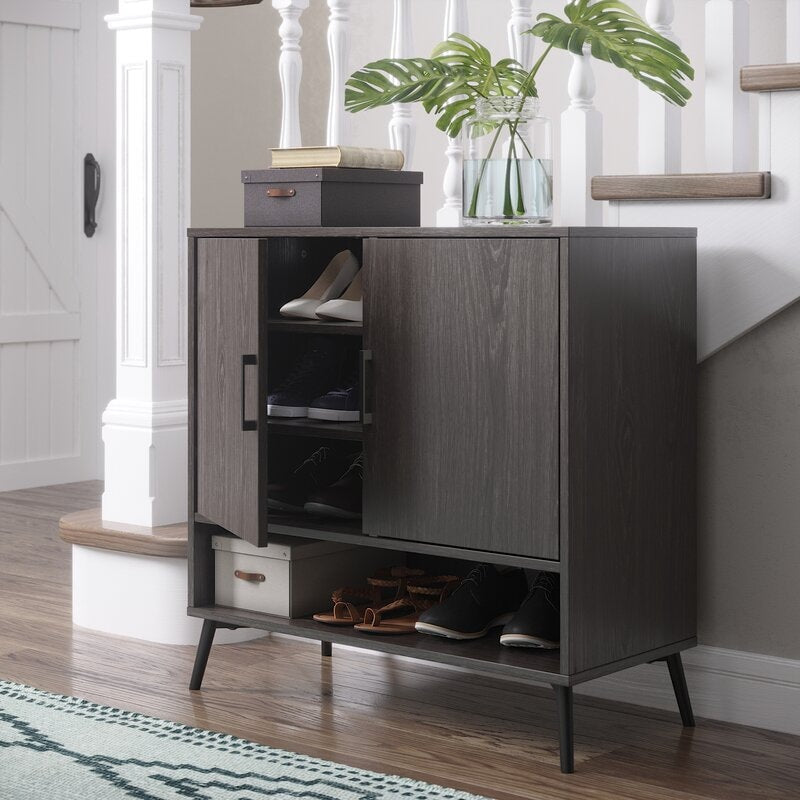 12 Pair Shoe Storage Cabinet Modernized Design of This Shoe Cabinet Features One Open Shelf and Three Shelves Behind Two Cabinet Doors