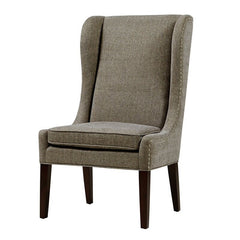 Gray Wingback Chair Adds Stately Style To Any Living Room Or Den. Its Solid and Wood Frame is Founded Atop Four Tapered Legs